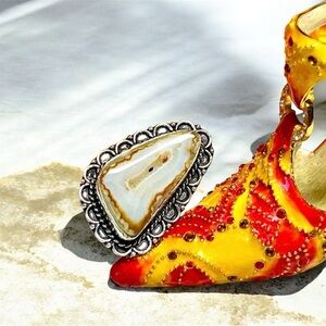 925 Silver and Cream Solar Agate Ring